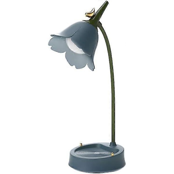 Blomst LED Skrivebordslampe Trådløs Bordlampe Justerbar Svanehals Dimbar Berøring Oppladbart Batteri Student Soverom Belysning Bordlampe (Blå)_SZXM