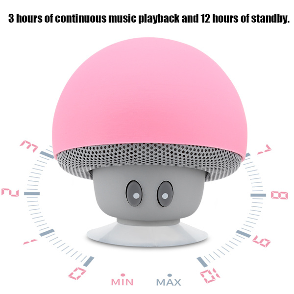 Bärbar trådlös Bluetooth Mushroom-högtalare med sugkopp - Rosa