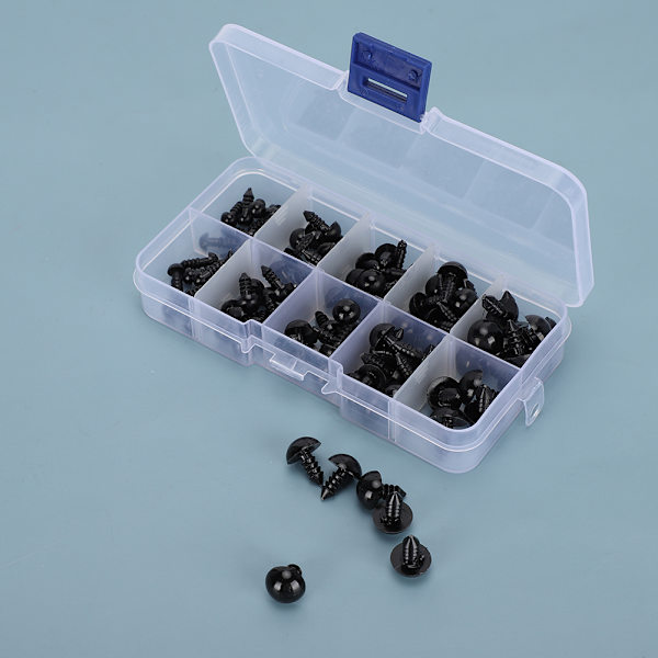 100 st DIY dockögon helt svarta handgjorda material hantverk pedagogiska leksaksparts plast 6-12 mm