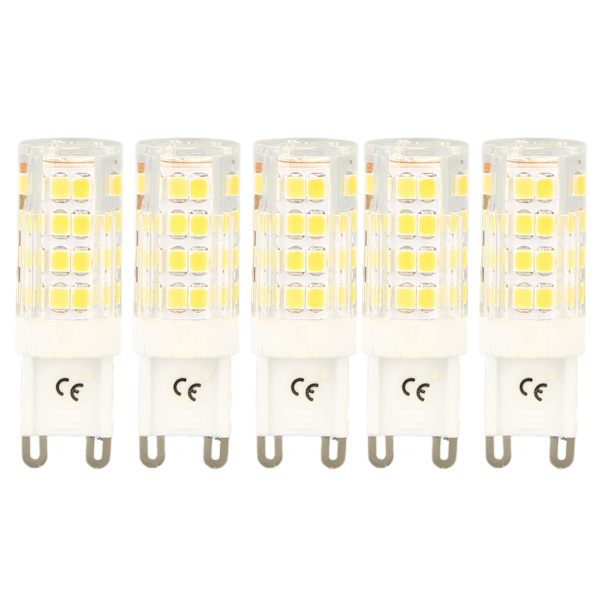 5 stk. G9 LED-pærer, dæmpbar lampepære, 6000K hvidt lys, 450LM, 360° strålevinkel, 100-130V pærer til bord-, væg- og pendellamper