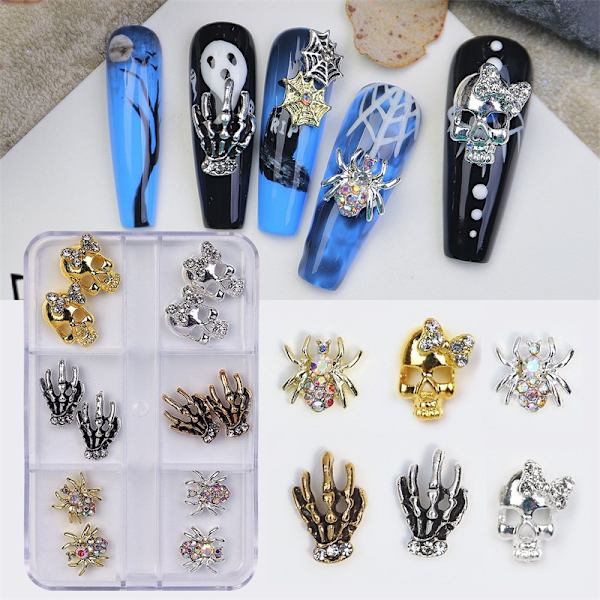 Halloween Nail Art Asusteet 3D metalliseos Kiiltävä DIY Nail Art Decoration Manikyyri tarvikkeet Halloween Nail Art tarvikkeet