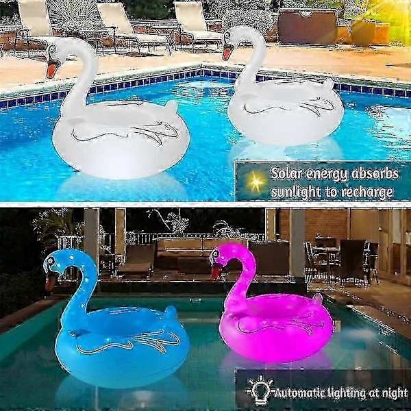 Oppustelige Flamingo Pool Floats med Lys, Soldrevne Flamingo Bade Ringe Svane