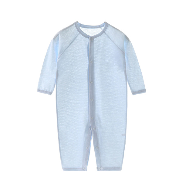Baby Jumpsuit Tunn Andningsbar Mjuk Bomull Knappstängning Spädbarns Sovkläder för Sommar Ljusblå 59cm