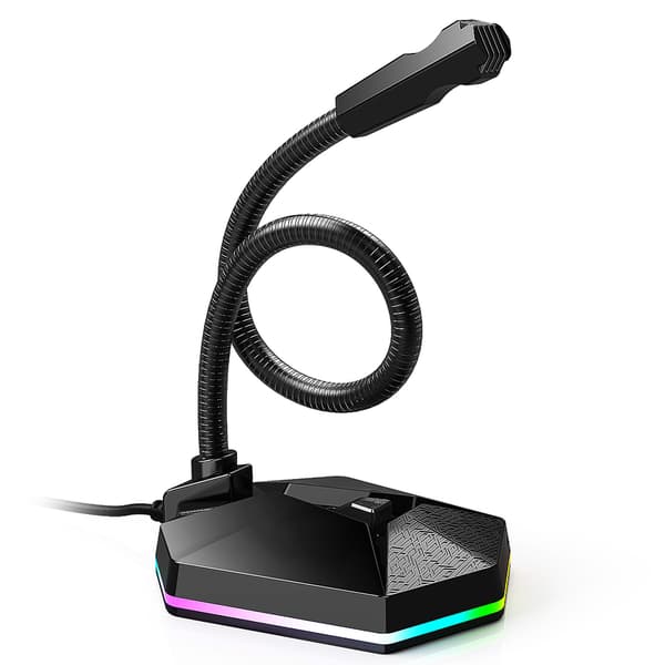 Computer Mikrofon RGB USB Bøjelig 360 Grader Omnidirektionel Driverfri PC Desktop Mike