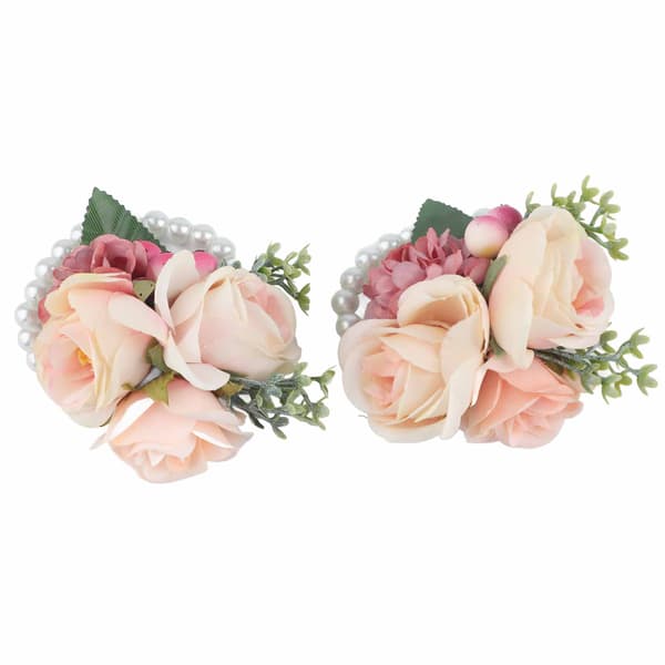 2 stk./pose Brudepike Håndleddsblomst Kunstig Håndblomst for Bryllupsdag Cocktailparty Rosa
