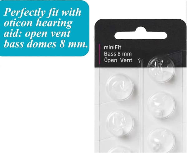 Hearing Aid Replacement Dome for Oticon, Oticon Minifit Double Vent Bass Dome (6mm/2-pack), Universal Dome for Oticon Hearing Aid Consumables. 8MM OPEN VENT