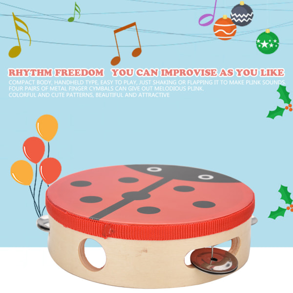 Træ håndholdt tamburin tromme klokke - 15 cm musikalsk percussion instrument legetøj gave