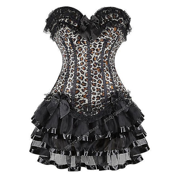 Women's Sexy Leopard Overbust Corset and Skirt Set - S-6XL