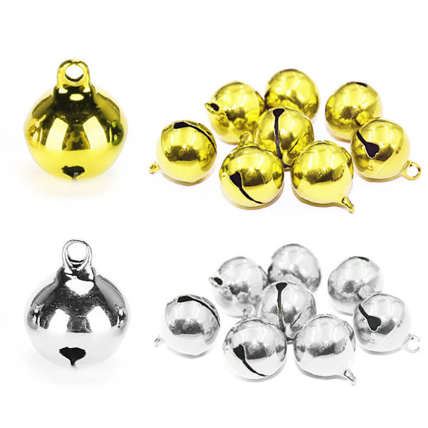 50 st små metallklockor färgglad färg jul bjällror nyckelhänge fest DIY pärlor (gul silver)