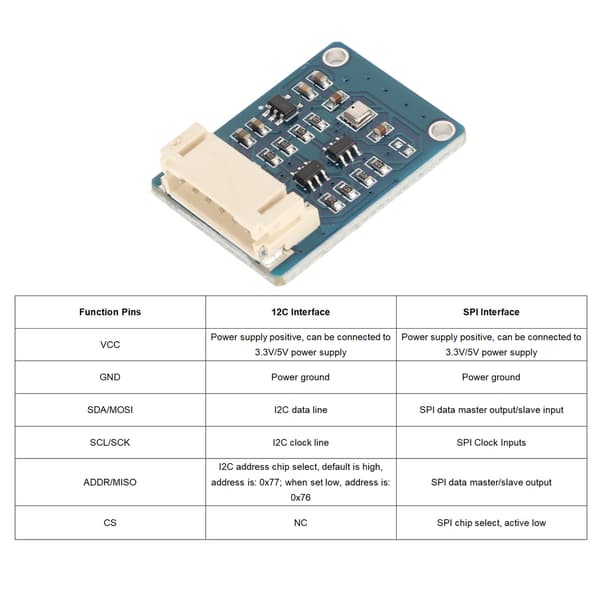 I2C SPI Miljösensor Temperatur Luftfuktighet Lufttryck Hög Noggrannhet Kompatibel med 3.3V/5V Spänningsnivåer