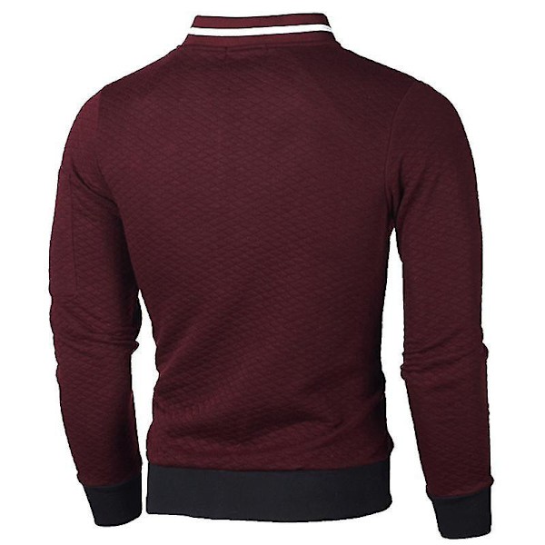 Rutmönstrad Zip-Up Cardigan för Herr - Vinröd