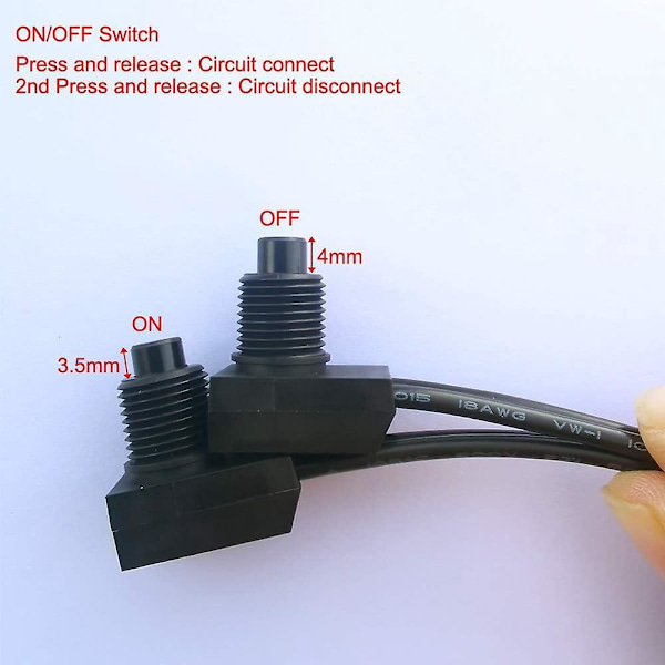 Vedenpitävä itselukittuva painonappikytkin johdolla - 5 kpl, 0~250V/3A
