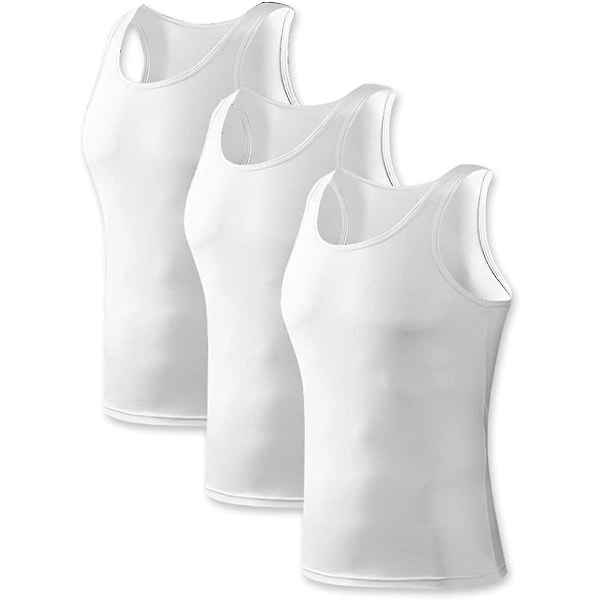 Bamboo Rayon Men's Stretchy Crew Neck Tank Tops - 3 Pack, White, XXL