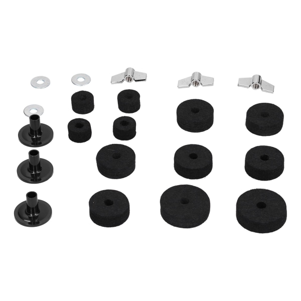 21PCS Cymbal Udskiftningstilbehør HiHat Kobling Filt Cymbal Ærmer med Base Vingemøtrikker Vaskemaskine Sort