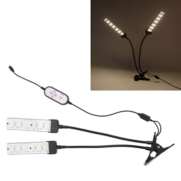 Dubbelhuvud växt växer lampor fullspektrum klämma på lampor solskydd inomhus grönsaksodling lampa med timer 100‑240V EU-kontakt