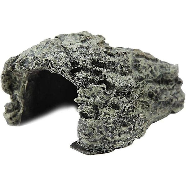 Reptil Skjul Resin Hule Sten Hule Skjulested Skildpaddehus til Reptil Skildpadde Frø Zoo Akvarium Dekoration Ornament (S)