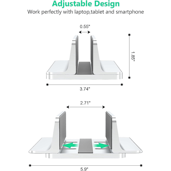 Vertikal Laptop Stativholder - Justerbar Dock til Alle Laptops (op til 17,3 Tommer)