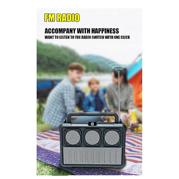 Solar Trådlös Bluetooth Högtalare Portabel FM Radio Högtalare Svart