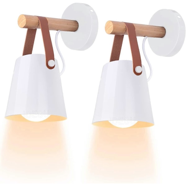 Set med 2 Vintage Minimalistiska Vägglampetter Inomhus Modern Vägglampa E27 Ljusarmatur Metallskärm med Trästativ för Sovrum Kontor Hall (Svart)