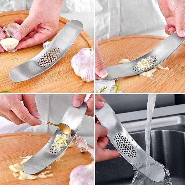 Rostfritt stål Rocker Garlic Press Set med skalare och rengöringsborste
