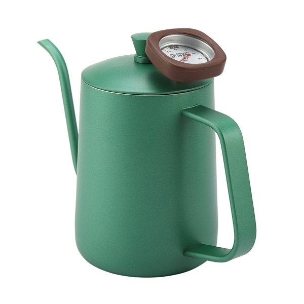 600 ml rostfritt stål kaffekanna gåshals pip tekanna med termometer (grön)