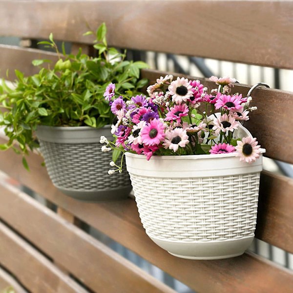 Plast Hängande Blomkrukor med Krokar för Trädgård, Staket, Balkong - Set om 2