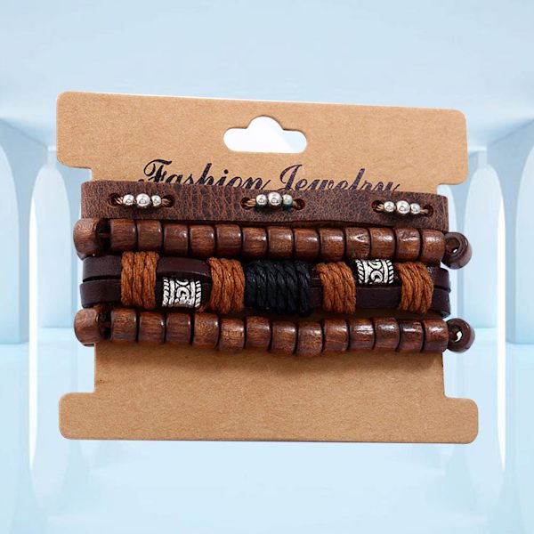 DIY vävd 4-delad set justerbart äkta läderarmband kombination läderarmband
