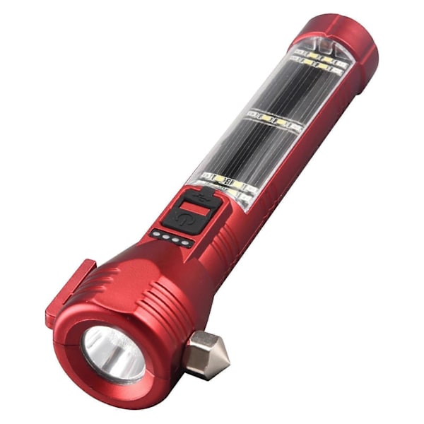 Solar, LED, USB Ficklampa, USB-laddning Bil Stark Ljus Hammare Ficklampa Maj 5.30 Röd