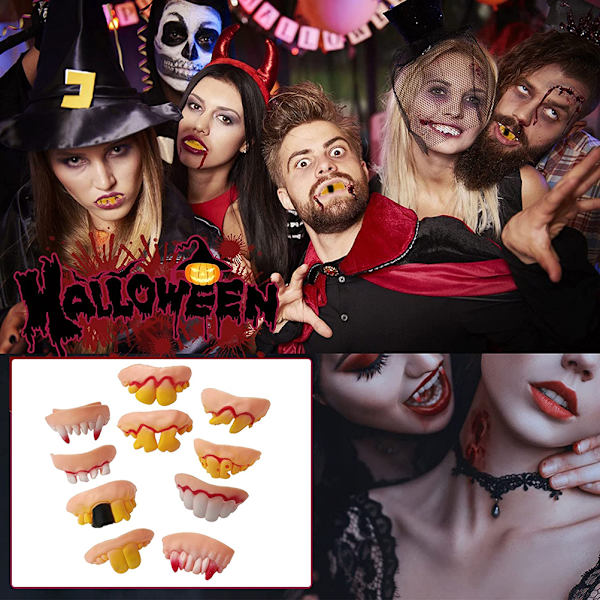 10 kpl Halloween Rumat Hampaat Hauskat juhlat Vääriä mätähampaita Protesia Malli kepponen Hauskoja temppuja Hauskoja vitsi Väärenneitä hampaat