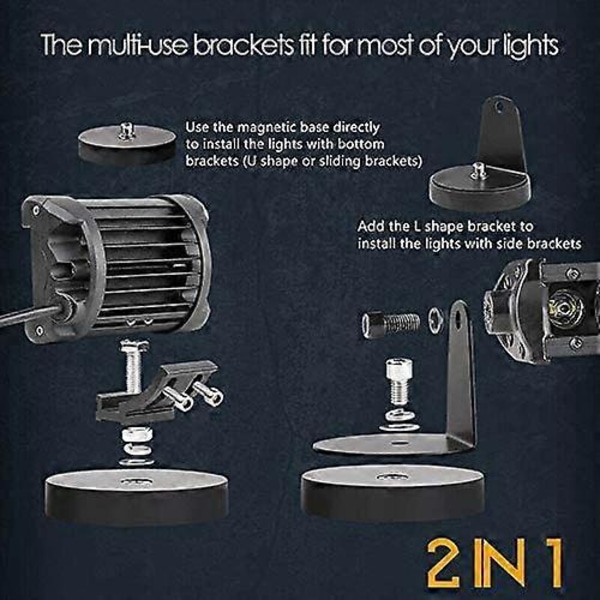 2 stk. Magnetisk Base LED Lys Bar Monteringsbraketter, Monteringsbrakett Sugekoppholder for LED Arbeidslys Kjørelys