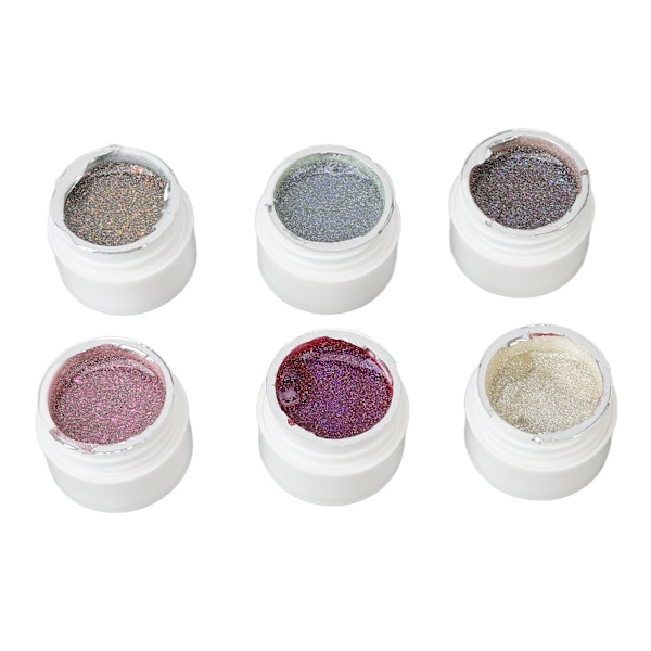 Glittrande Gelnagellack Set 6 Färger Holografisk Soak Off UV Gel Polish Kit för Kvinnor Flickor