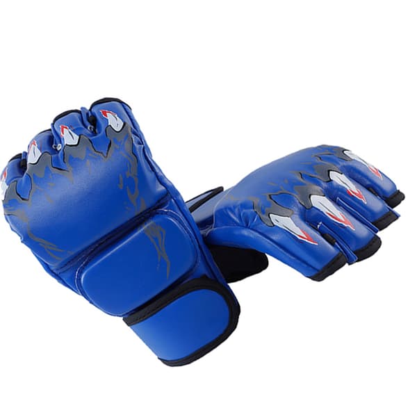 Halvfinger Boksehandsker Kickboks Handsker med Justerbar Håndledsrem til Mænd Kvinder Tigerklo Stil Blå