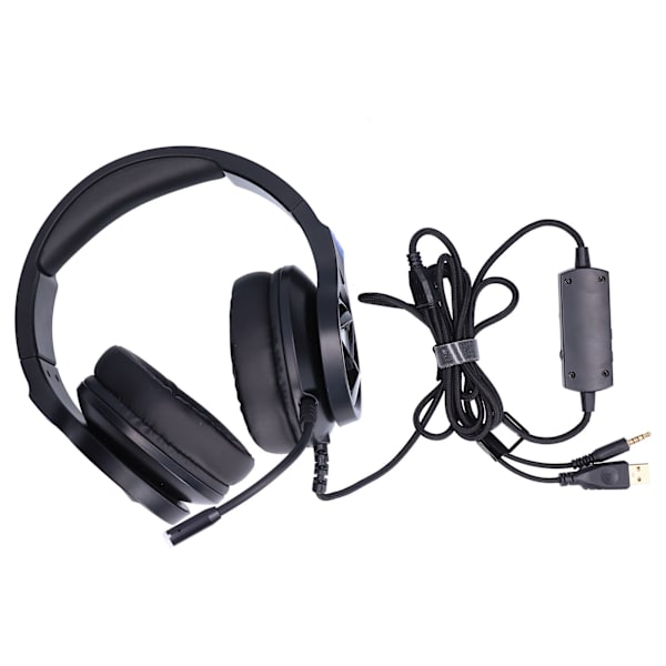 Gaming Headset Surround Sound Brusreducer Over Ear Hörlurar med Mikrofon och LED-ljus för PS4