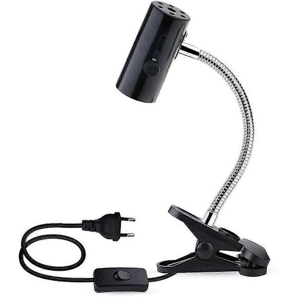 E27 med klemme og 1,8 m kabel til reptillampe, maks. 150W, fleksibel sort E27 terrariumfatning til skildpadde, clip-on varmelampe til kyllingehvalp (hvid