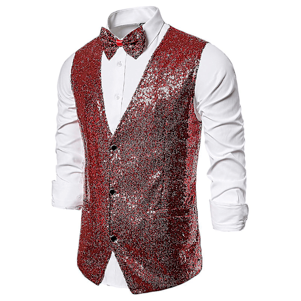 Stilfuld Sequin Casual Vest til Mænd XL Vin