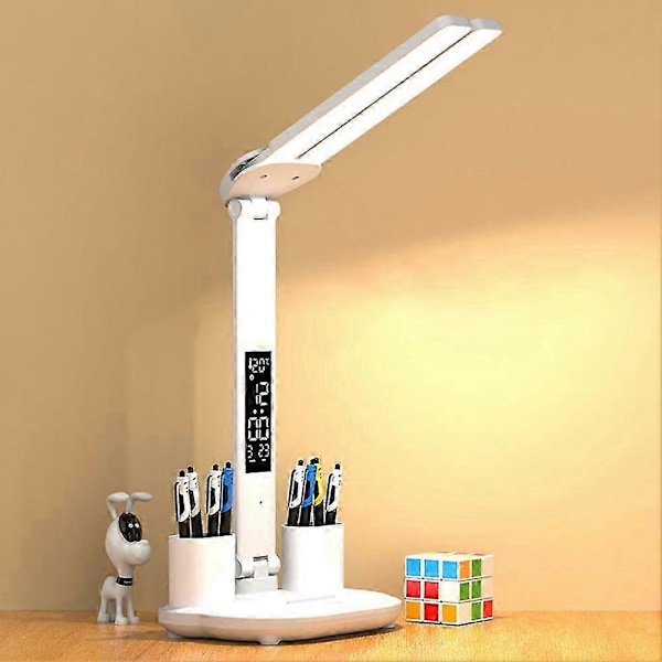 LED Skrivebordslampe med Penholder/Digitalt Ur Multifunktionel Skrivebordslæselampe til Husholdning Børneværelse C