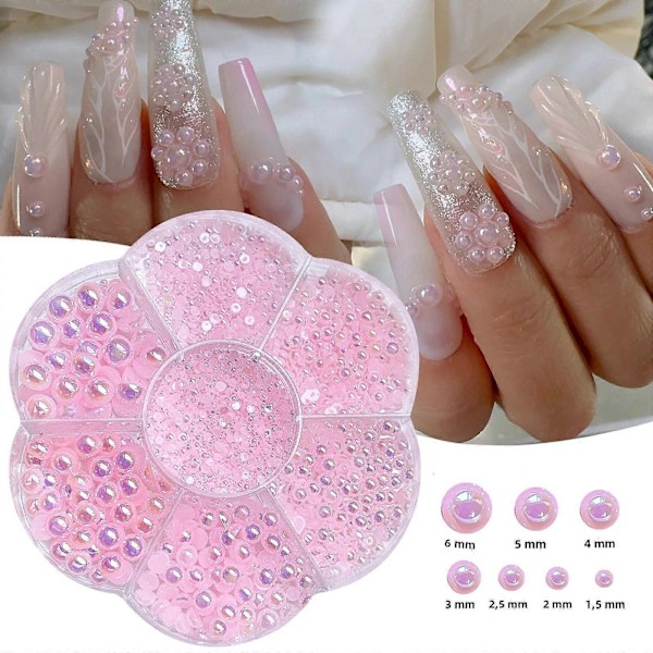 3D Nagelkonstdekorationer, Silver och Guld Pärlor, Glitter Nagelkonstdekorationer för Kvinnor, DIY Smyckestillbehör, Skor och Väskor pink04