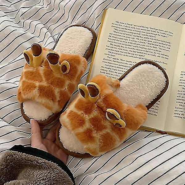 Cartoon Giraffe Bomullstofflor för Kvinnor - Vinter Inomhus Utomhus (Storlek 38-39)