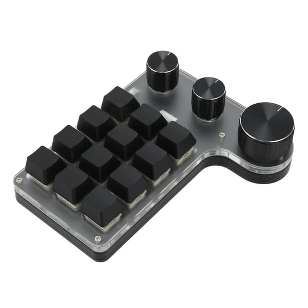 12 tangenter mekaniskt tangentbord Bluetooth USB-anslutning Mini bärbart programmerbart makrotangentbord med 3 rattar för kontor