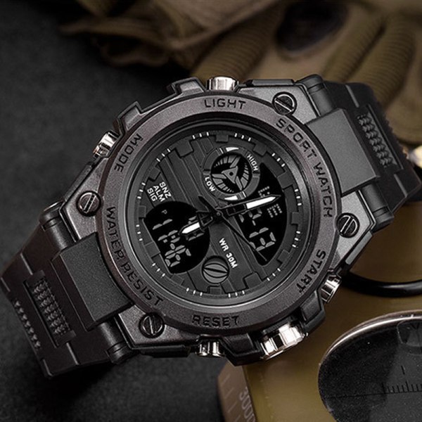 LED Elektronisk Sportsur Vandtæt Letvægts Dual Display Lysende Smartwatch til drenge Sort