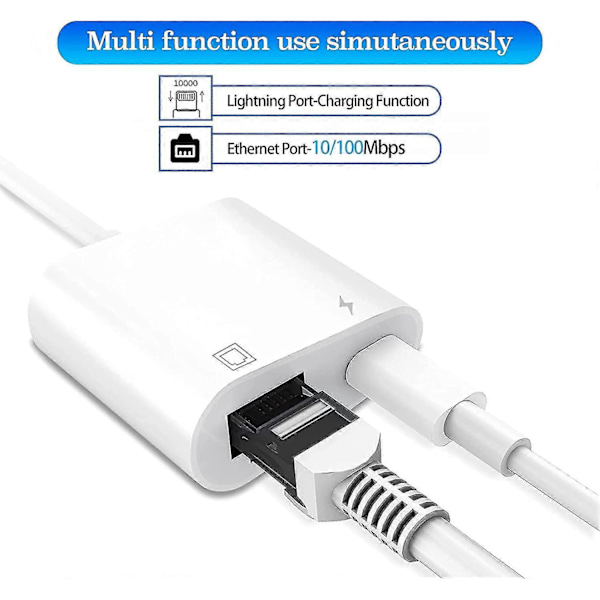 2025 Ny Lightning till Ethernet-adapter, kompatibel 2-i-1 Ethernet LAN-nätverksadapter med laddningsport