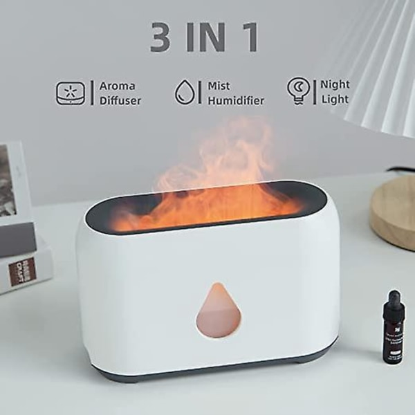 Eteriske Oljer Diffuser med Flammeeffekt Lys - Luftfukter med 3 Timere og Justerbar Lysstyrke - Diffuser med Fjernkontroll for Hjem, Seng