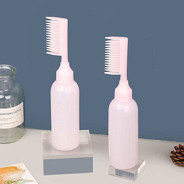 Root Comb Applicator Flaske - 2 Pak, Hårfarve Dispenser Flaske med Skala - Pink (til Hjemmesalon)