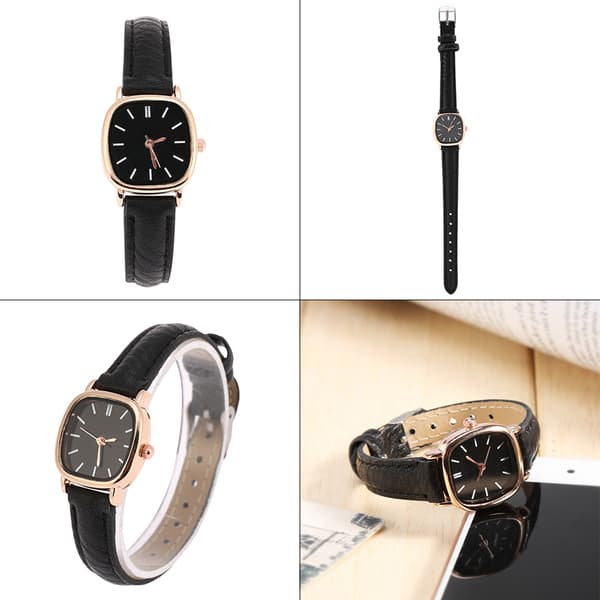 Dame Analog Quartz Ur PU Rem Legering Urkasse Dame Armbåndsur (Sort Rem Sort Urskive)