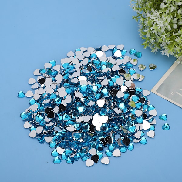 1000 stk. Akryl Diamant Bryllupsdekoration DIY Tøj Tilbehør Kort Dekor Hjerteform (Blå)