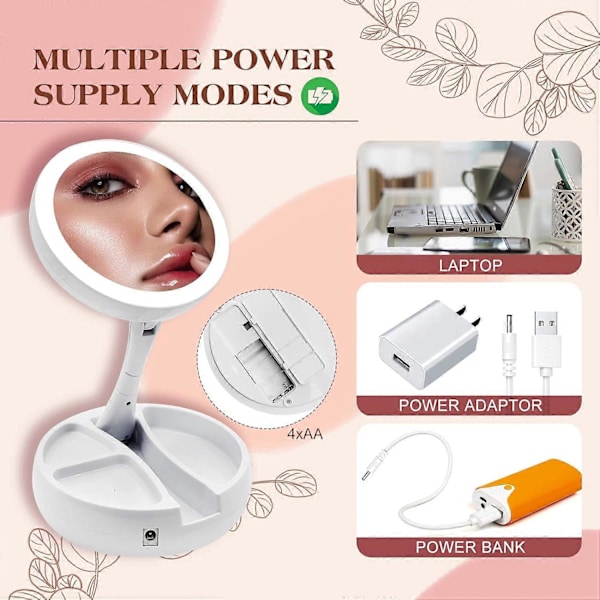 Makeup-spejl med lys og forstørrelse, 1x/10x forstørrende 21 LED-lys Rejse Makeup-spejl, Dobbeltsidet kompakt spejl med lys