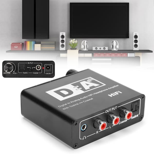 Optisk fiber koaksial digital til analog lydkonverter dekoder 3,5 mm udgang 100-240V Sort US-stik