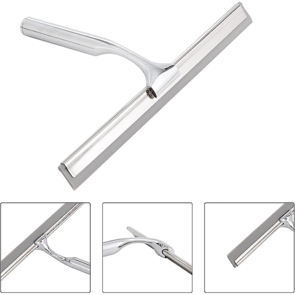 Rustfrit Stål Bruser Squeegee med Sugeskål Klar Glasvægsrenser Krom Finish