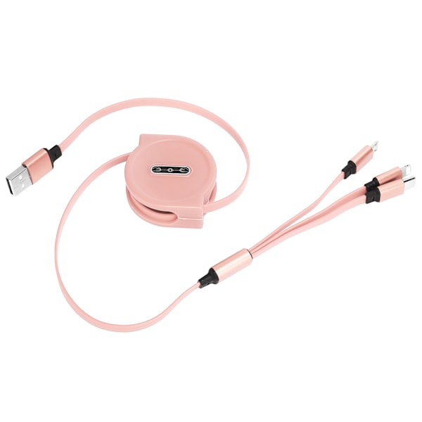 3 i 1 Multi Retractable Charger Cable 3A med TypeC/til IOS/Micro USB Connector 1.1M(Pink )
