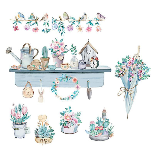 En uppsättning väggdekaler, fåglar blommor väggdekal vardagsrum väggdekor, sovrum kontor väggdekor